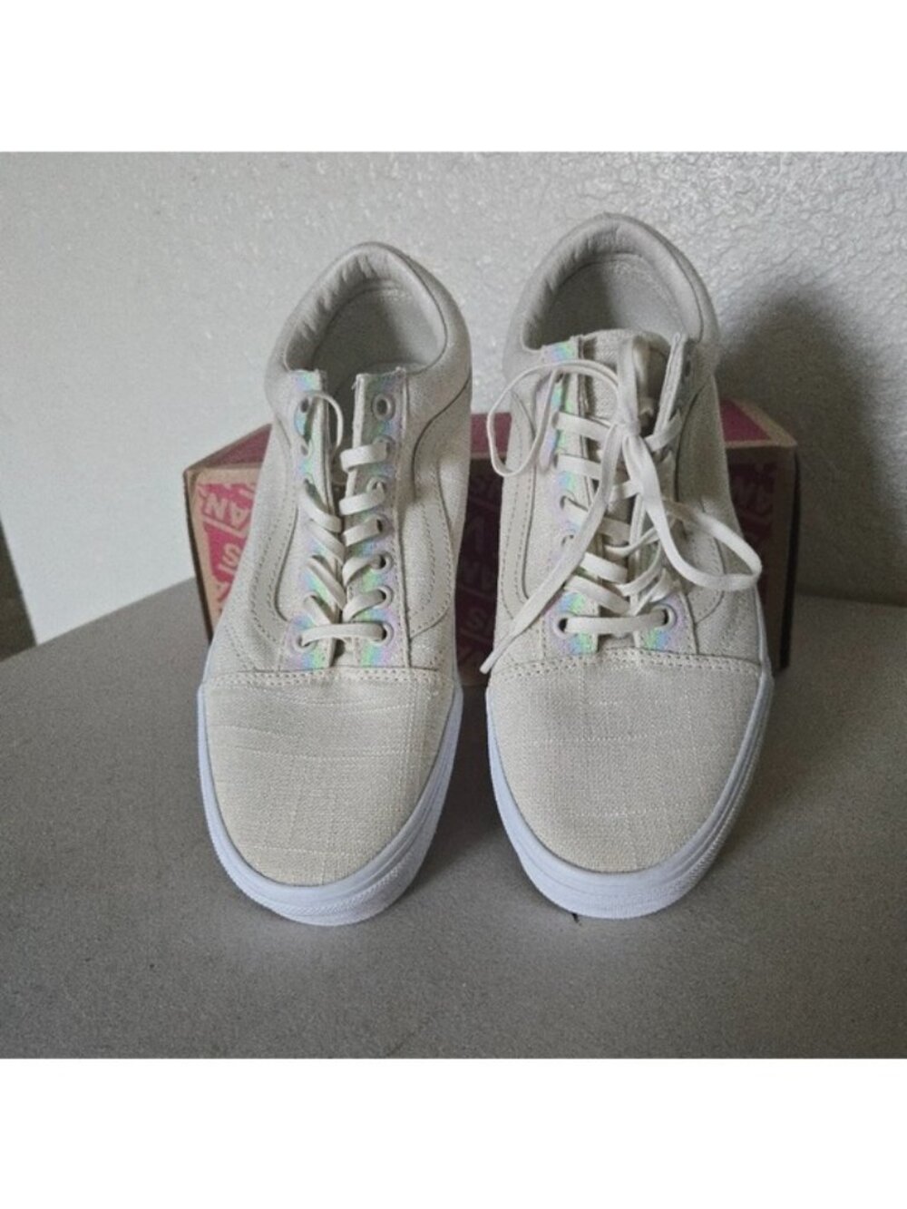 Vans Classic Old Skool Hemp Linen Women 9.5 Off White Textured Shoes New 0826 - Picture 3 of 8